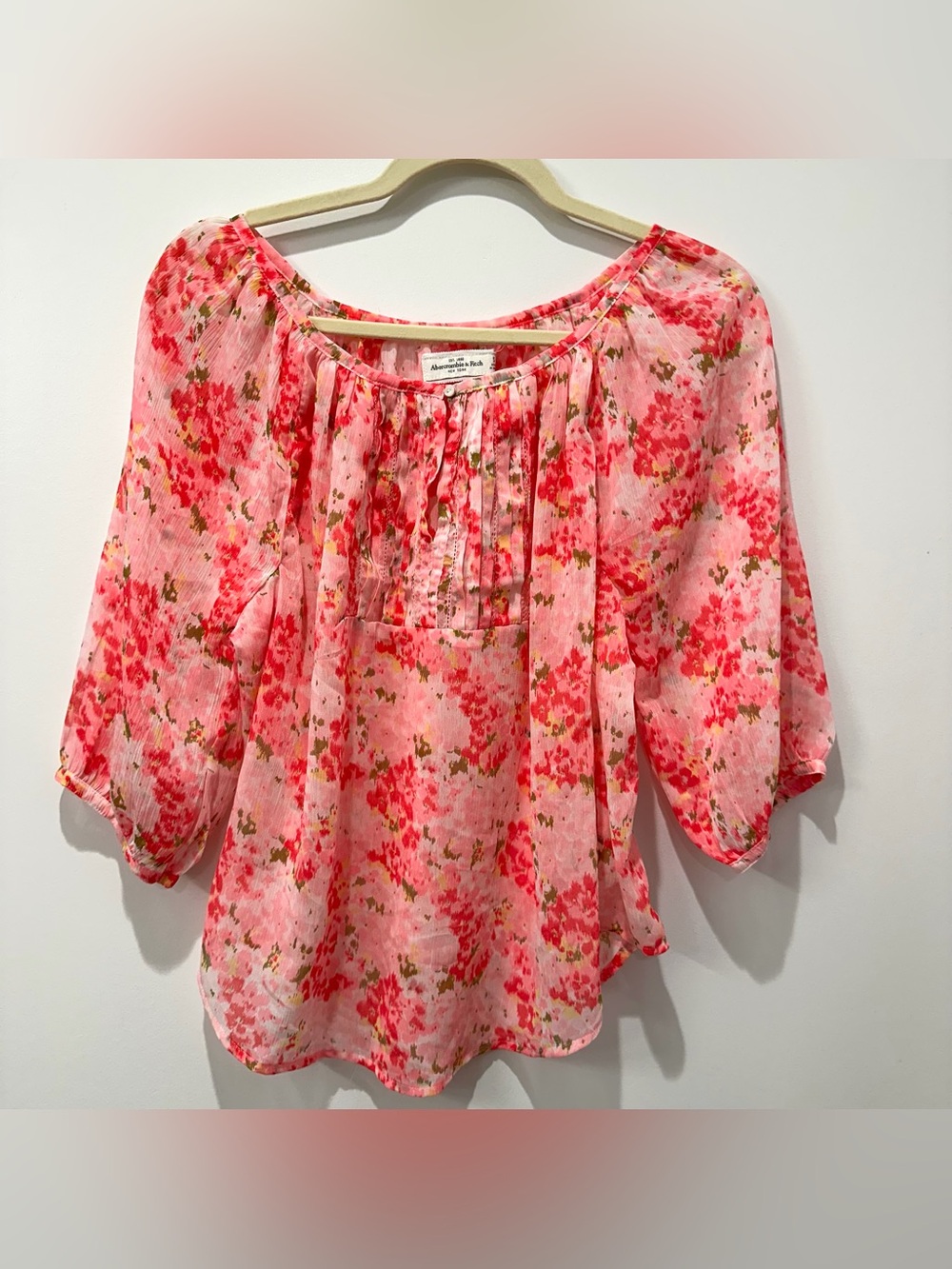Abercrombie & Fitch Pink Floral Peasant Blouse Top